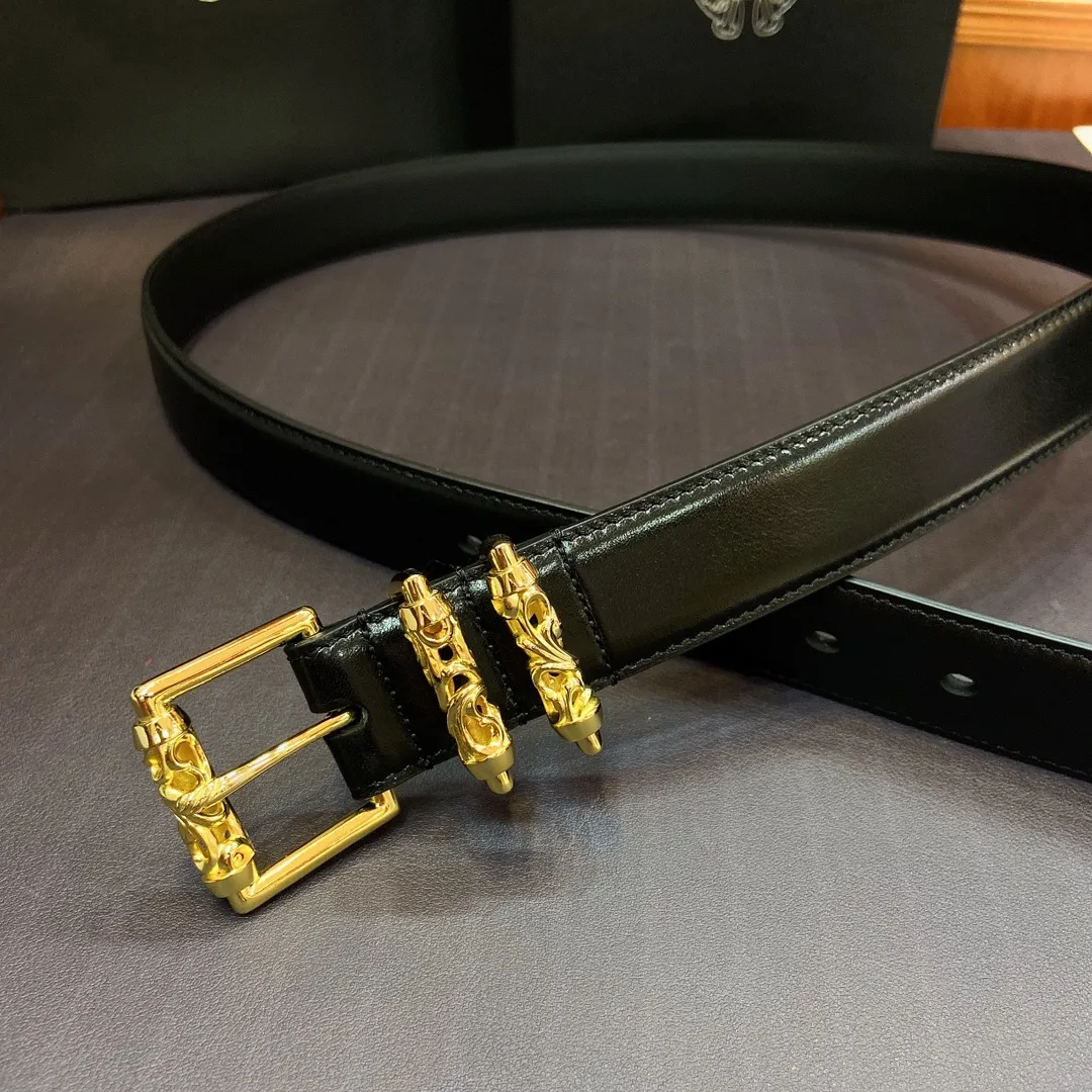 𝐂𝐡𝐫𝐨𝐦𝐞𝐇𝐞𝐚𝐫𝐭𝐬 Kroxin Rotating Roller Roman Column Pin Buckle Belt [Fixed Style], the brass-plated real gold buckle is paired with an imported wax leather belt, which is very cool. Width 3.0 cmp520